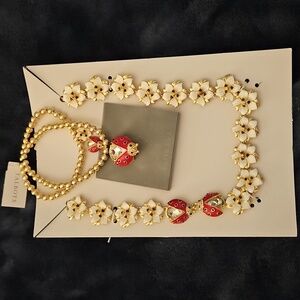 Talbots Red and Gold Floral Necklace Set
